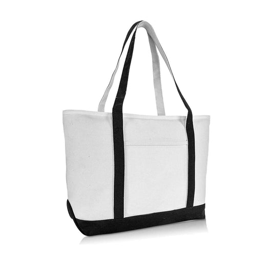 Canvas Tote - Black Stripe- Name and One Symbol Only