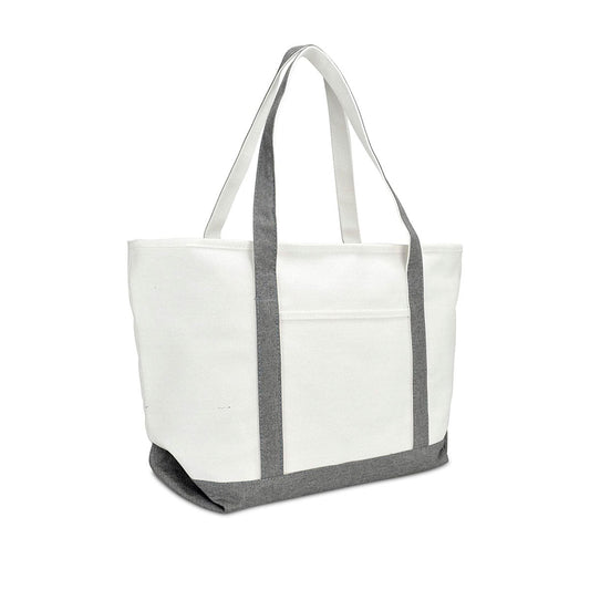 Canvas Tote - Grey Stripe-Name and One Symbol Only