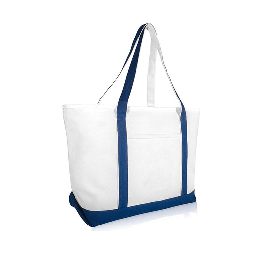 Canvas Tote - Navy Stripe-Name and One Symbol Only